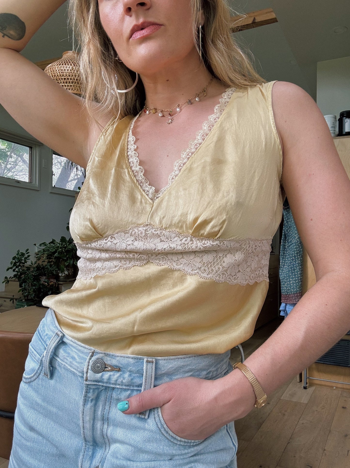 90s Buttery Yellow Silk Tank