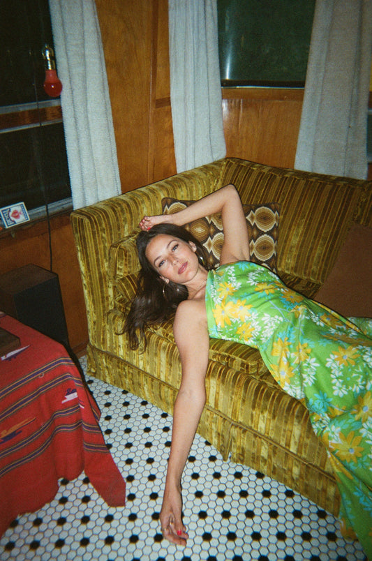 60s Floral One Shoulder Maxi Dress