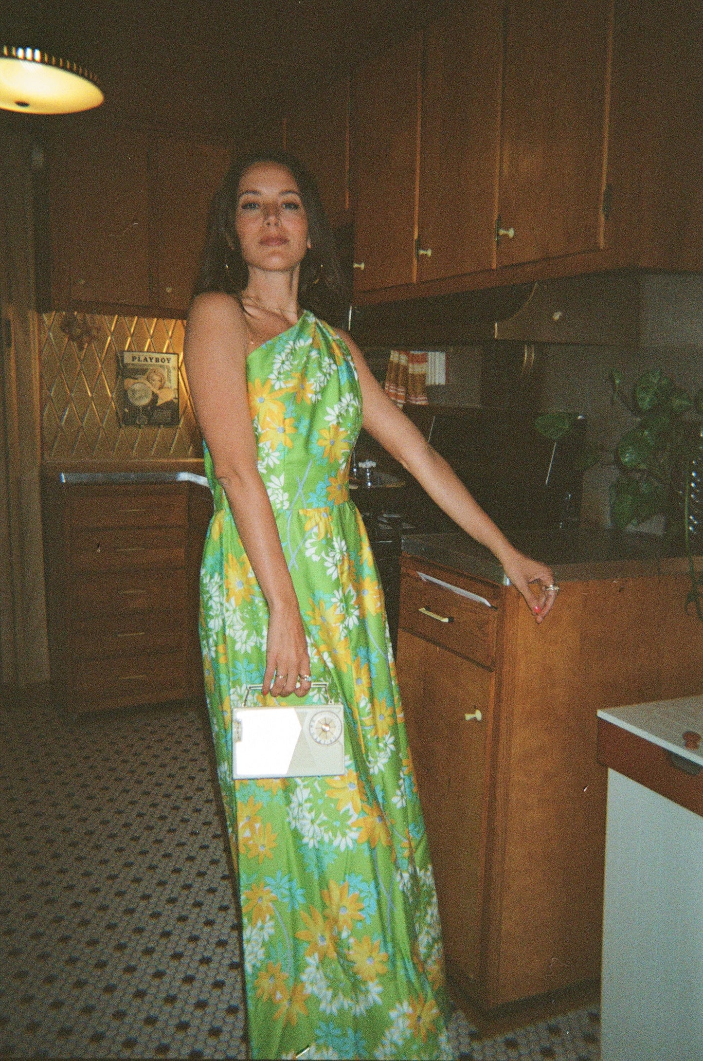 60s Floral One Shoulder Maxi Dress