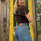 90s Brown Split Sleeve Top