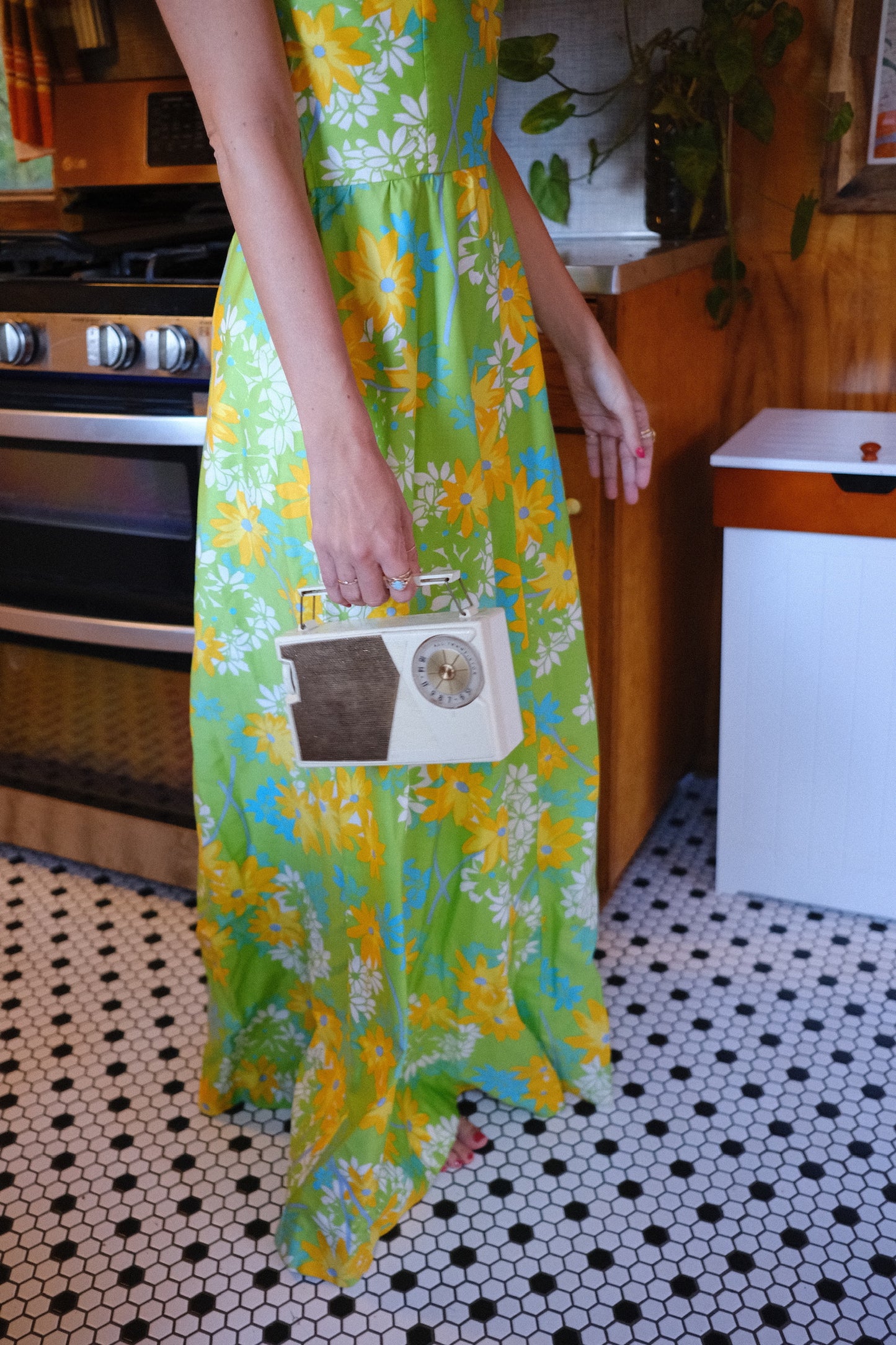60s Floral One Shoulder Maxi Dress