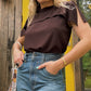 90s Brown Split Sleeve Top